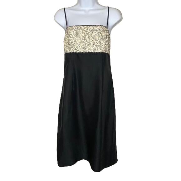 Ann Taylor Vintage 100% Silk Dress Black Cream Embroidered Beaded Sz 4 - Picture 1 of 14